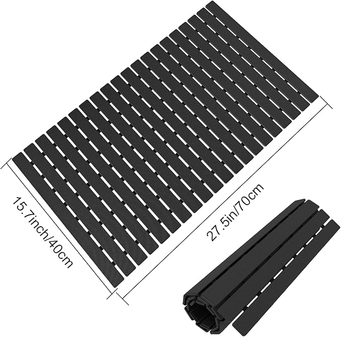 MBOSS Bath Tub Shower Mat Non Slip Bathtub Mats for Bathroom Shower Floor Mat Bath Mats for Shower Tub Anti Slip Shower Mat with Drain Hole and Large Suction Cups (Black, 27.5 X 15.7 Inch)