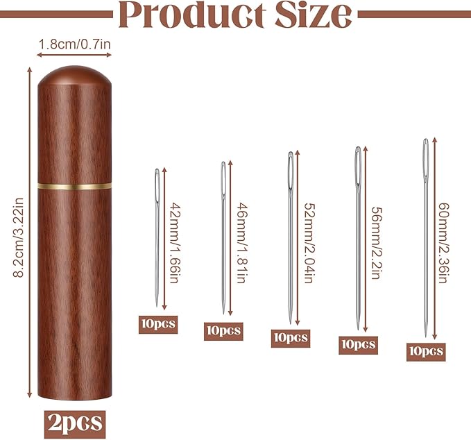 50 Pcs Large Eye Sewing Needles, 5 Sizes Embroidery Blind Needles Kit with Wooden Needle Box, Stainless Steel Yarn Knitting Needles for DIY Sewing Projects