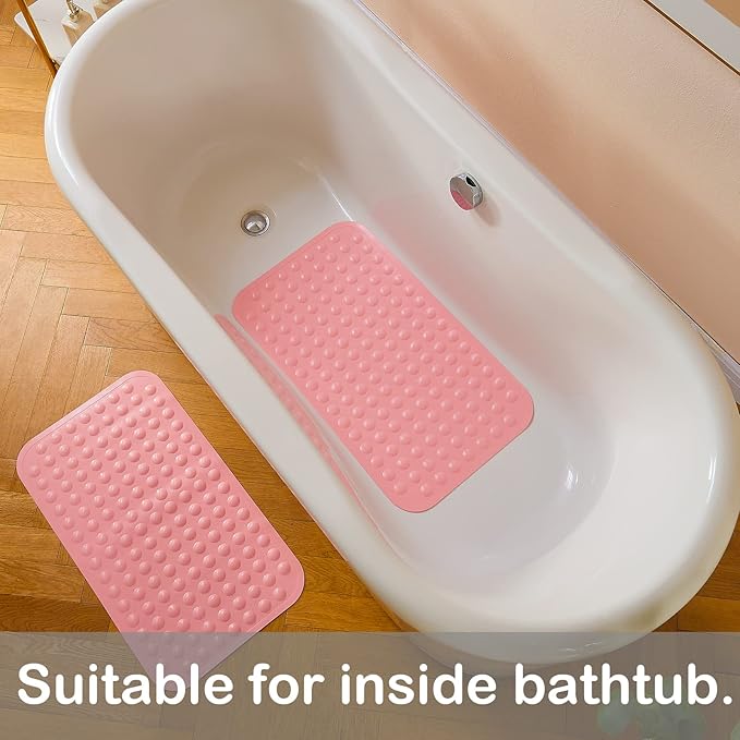 Yanzifly Bathtub Mat Non Slip Bath Mat for Tub Silicone Soft Bath Tub Mat Non Slip Shower Mats, Suction Cups Bath Tub Anti Slip Matt for Family Use, Machine Washable - Pink