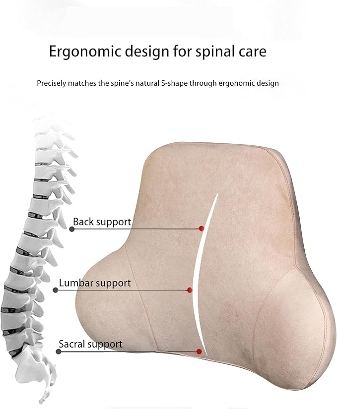 Soft Memory Foam Lumbar Support Pillow for Car Seat with Velvety Suede Cover – Comfortable Back Cushion for Drivers and Passengers