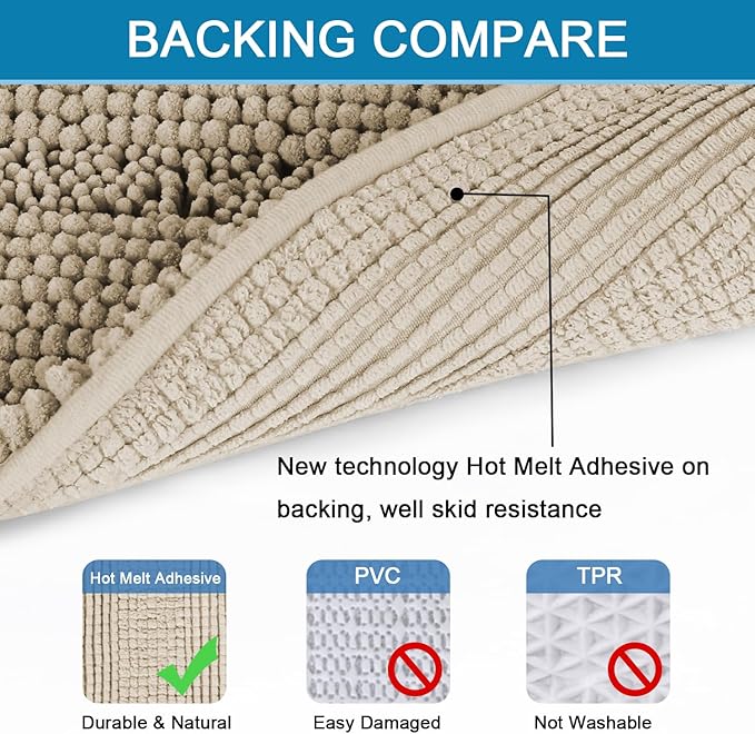 H.VERSAILTEX Bath Rugs for Bathroom Non Slip Bath Mats Thick Chenille Striped Bath Rug Runners 47" x 17" Absorbent Fluffy Soft Shaggy Mats Dry Fast Plush Area Carpet for Bath Room - Fog