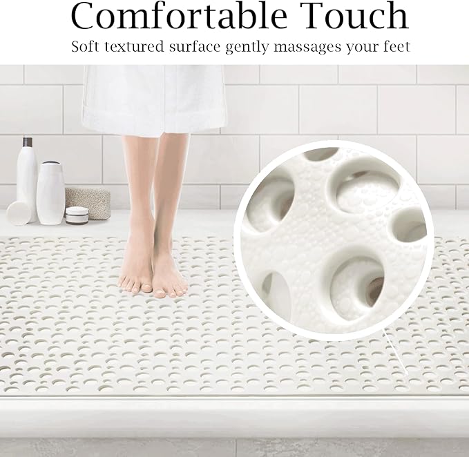 Extra Large Shower Mat Non Slip,47 * 31 Inch Bath Mat for Shower with Big Suction Cups,Oversized TPE Shower Mats for Inside Outside Shower,Perfect for Elderly