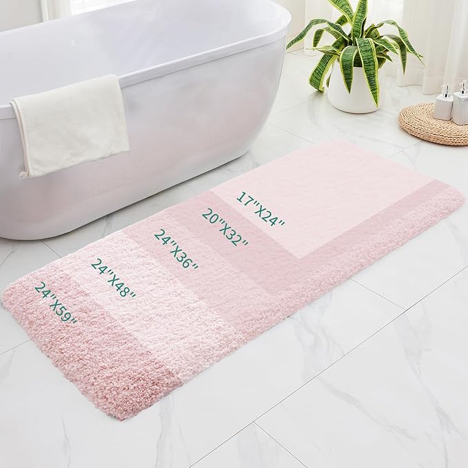 Bathroom Rugs 24x48 Non Slip Pink Fluffy Bath Mat for Bathroom Floor Washable Plush Luxury Bath Rug for Tub Soft Shaggy Absorbent Shower Sink Mat