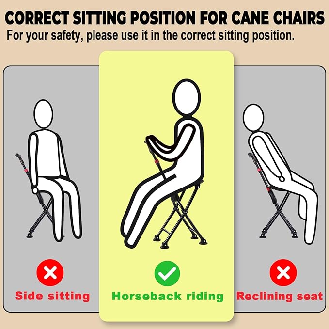 HZZEDNG-Hold 400 lbs Folding Canes with Seat, Allows Durability While Walking and Convenience for Sitting, Aluminum Portable Anti-Slip Cane Seat, Height-Adjustable Walking Cane