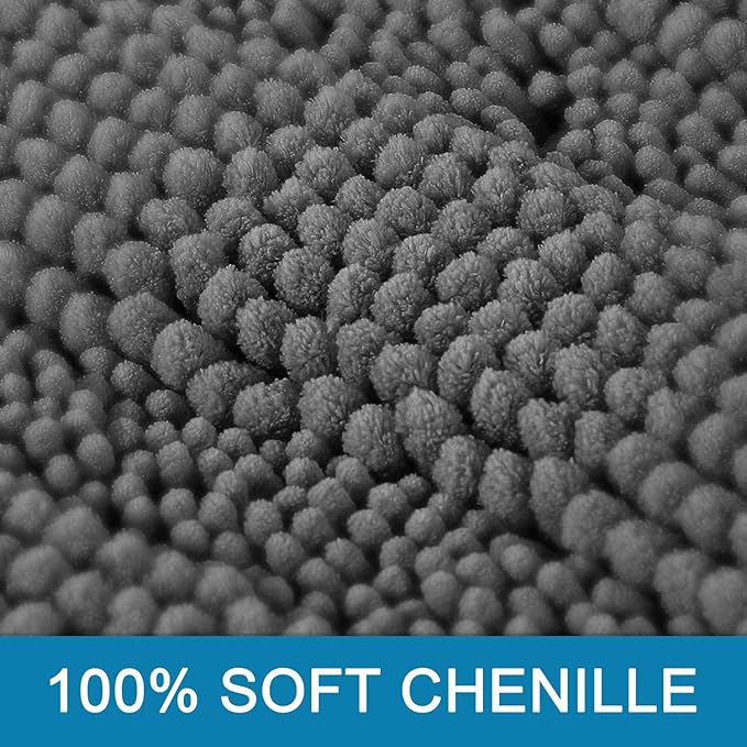 Non Slip Thick Shaggy Chenille Bathroom Rug Mat Set Extra Soft and Absorbent Striped Floor Rugs, 2 Piece, Machine-Washable