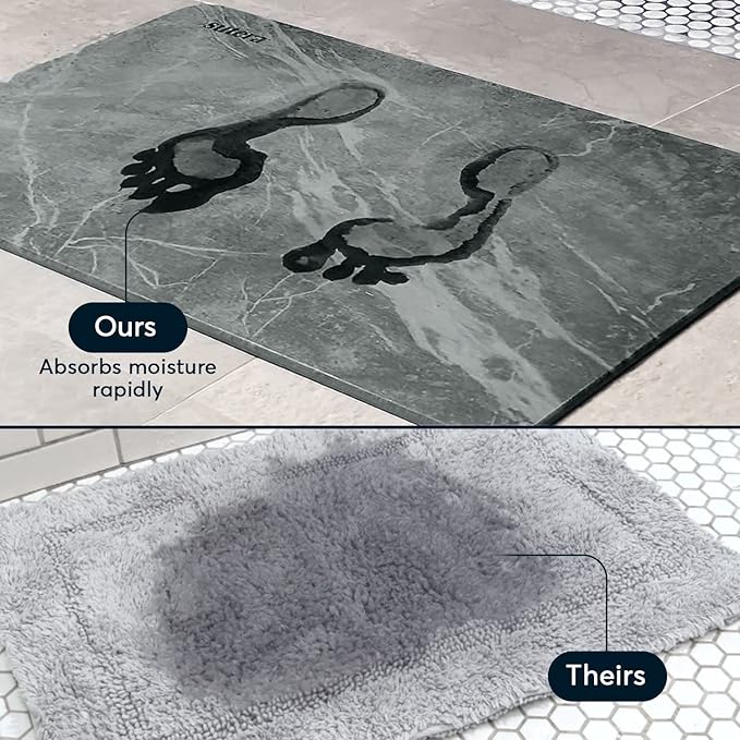 SUTERA - Stone Bath Mat, Diatomaceous Earth Shower Mat, Non-Slip Super Absorbent Quick Drying Bathroom Floor Mat, Natural, Easy to Clean (23.5 x 15 Slate)