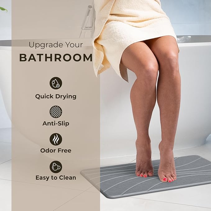 Stone Bath Mat, Diatomaceous Earth Non-Slip Stone Shower Mat - Quick Drying Absorbent Bath Mats for Bathroom - Elegant & Modern Design, Easy to Clean (23.5 x 15) - Graphite