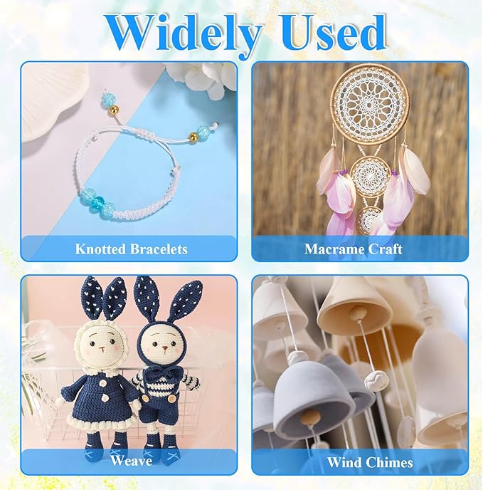 Anezus White Nylon String for Bracelets, 0.8mm Nylon Thread Braided Nylon Cord Wind Chime Outdoor Twine String for Beading, Necklaces, Blinds, DIY Craft, Jewelry Making