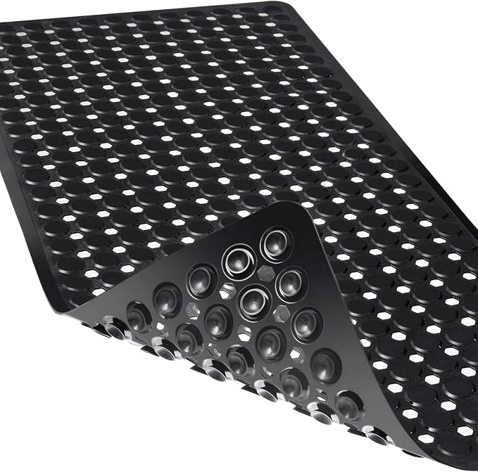 Linoows Non-Slip Bathtub and Shower Mats, Power Grip Bath Mat 35 x 16.3 Inch with Suction Cups and Drain Holes for Tub Bathroom Floor Safety, Machine Washable Soft Bathmat, Black