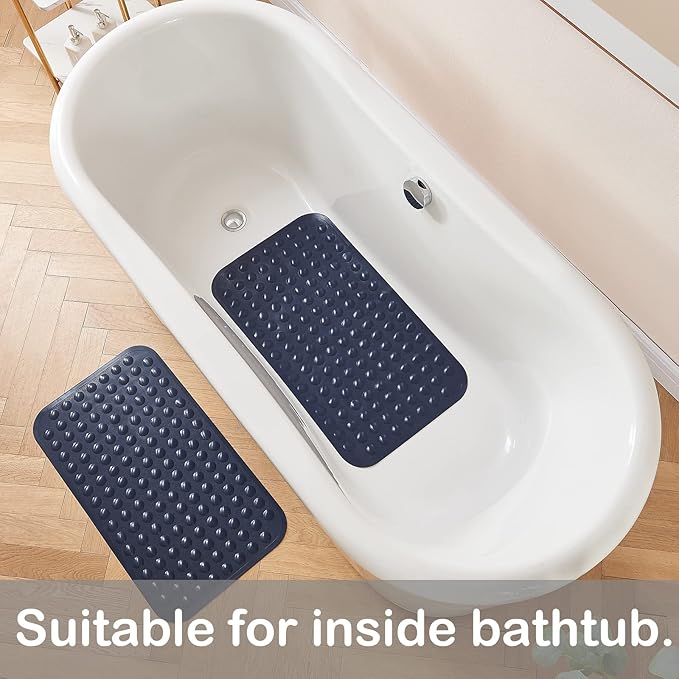 Yanzifly Bathtub Mat Non Slip Bath Mat for Tub Silicone Soft Bath Tub Mat Non Slip Shower Mats, Suction Cups Bath Tub Anti Slip Matt for Familu Use, Machine Washable - Navy Blue