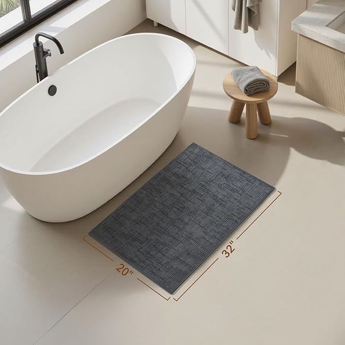 AMOAMI Bath Mat Non Slip Super Absorbent Quick Dry Bath Mats for Bathroom Floor Rubber Backing Washable Bathroom Rugs Modern Woven Jacquard Mat, Beside Tub Bath Rugs, 20" x 32", Darkgrey