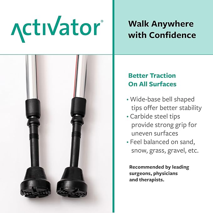 Urban Poling ACTIVATOR® Walking Poles for Balance and Rehabilitation – 1 Pair – Ergonomic CoreGrip™ Handles – Adjustable, Collapsible, and Lightweight for Stability and Recovery in Silver/Red