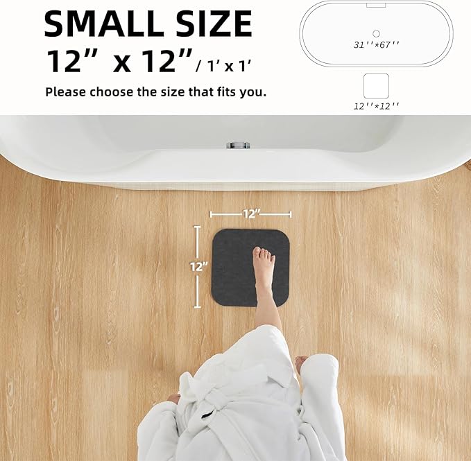 Small Bathroom Mat Quick Dry, Bathroom Rugs Non Slip Washable Thin Absorbent Bath Mat Fits Under Door Bathroom Floor Mat Perfect for Bath, Shower, or Sink 12"x12" Dark Grey