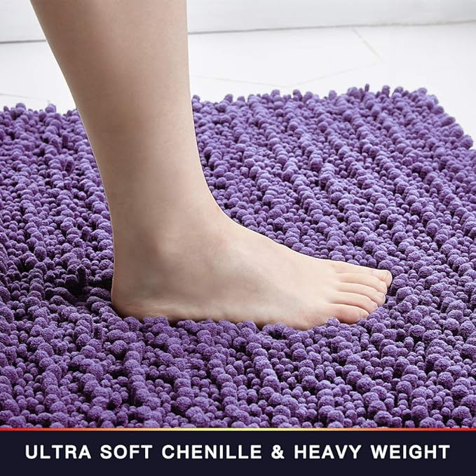 Walensee Large Bathroom Rug Non Slip Bath Mat (72x24 Inch Lavender) Water Absorbent Super Soft Shaggy Chenille Machine Washable Dry Extra Thick Perfect Absorbant Best Plush Carpet for Shower Floor