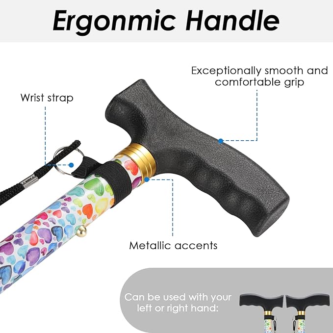 Walking Cane PANZHENG Cane for Man/Woman | Mobility & Daily Living Aids | 5-Level Height Adjustable Walking Stick | Comfortable Plastic T-Handle Portable Walking Stick Folding Cane