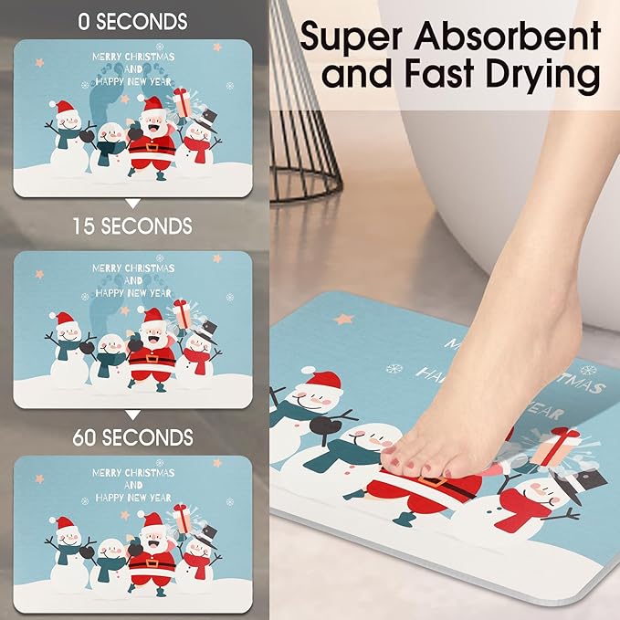 Stone Bath Mat Diatomaceous Earth Shower Mat Non-Slip Super Absorbent Diatomite Stone Mats for Bathroom Floor Quick-Drying Easy to Clean (24''*16'' Blue)