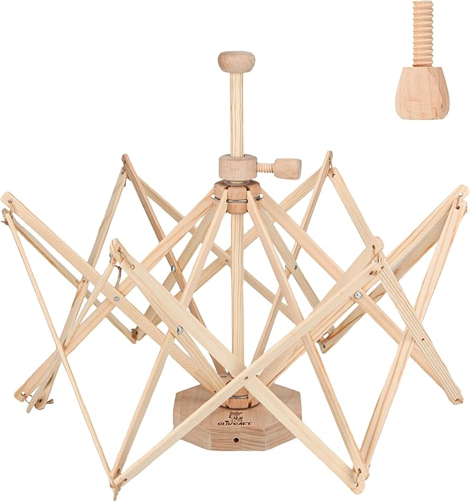 Olikraft Wooden Yarn Swift | Lightweight Reverse Yarn Umbrella Swifts | Ball Swift | Skein Winder | No Clamp Required (Patented)