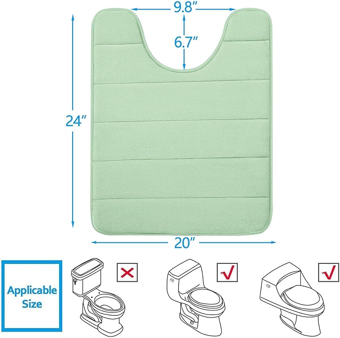 Buganda Memory Foam U-Shaped Contour Toilet Rugs, Non Slip Absorbent, Thick Soft Washable Bathroom Mat, Floor Carpet Bath Rugs Mat for Toilet Base (24" x 20", Sage Green)