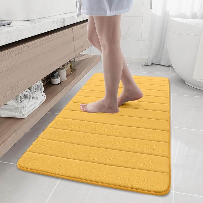Buganda Memory Foam Bath Mat, 47" x 24", Ultra Soft and Non-Slip Bathroom Rugs, Water Absorbent and Machine Washable Bath Rug Runner for Bathroom, Shower, and Tub, Yellow