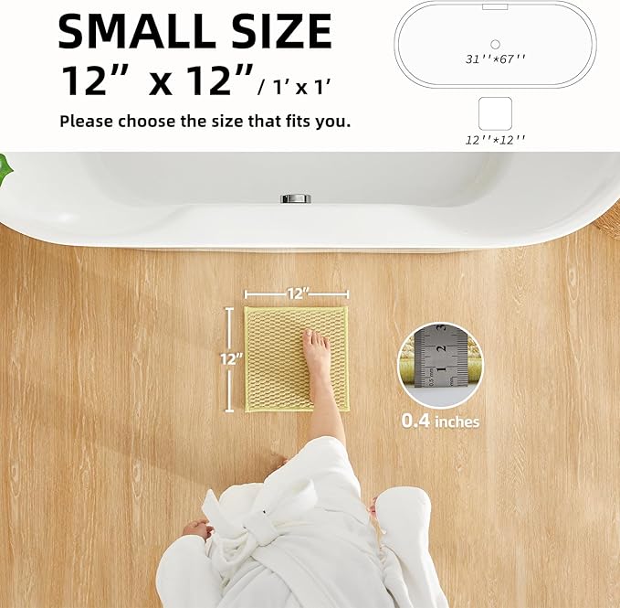 Small Bathroom Rugs, Non Slip Washable Bath Rugs Super Absorbent Bathroom Rug Thin Quick Dry Low Pile Bath Mats, Yellow 12"x12"