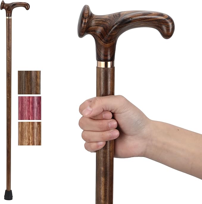 Walking Canes for Men and Women, Wooden Sticks for Seniors, Handcrafted, Ergonomic, Wood Wax Oil Coating Walking Canes for Senior Balance, Crutches for Adults