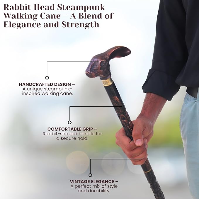 All Black Snake Handle Spiral Wooden Walking Cane