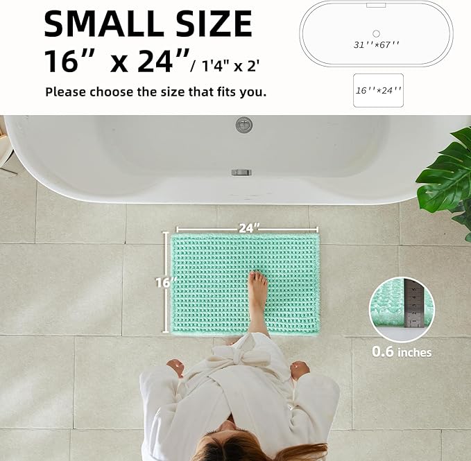 Waffle Bath Mat, Boho Bathroom Rugs Non Slip Washable Super Absorbent Quick Dry Cute Bath Mat Farmhouse Bathroom Decor, 24"x16" Aqua Blue