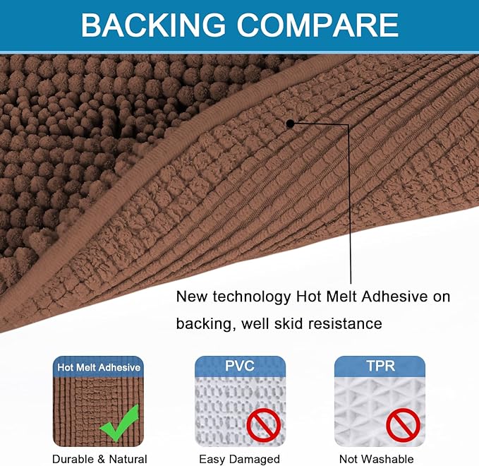 H.VERSAILTEX 2 Piece Bathroom Set Extra Thick Chenille Striped Pattern Bath Rugs for Bathroom Non Slip Soft Plush Shaggy Bath Mats for Floor(Caramel, 32 x 20 Plus 24 x 17 - Inches)