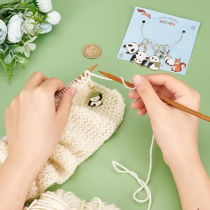 NBEADS 6 Pcs Panda Charm Stitch Markers, 6 Styles Alloy Enamel Crochet Stitch Marker Charms with Removable Lobster Clasp Locking Mechanism for Knitting, Weaving, Sewing Accessories & Handmade Jewelry