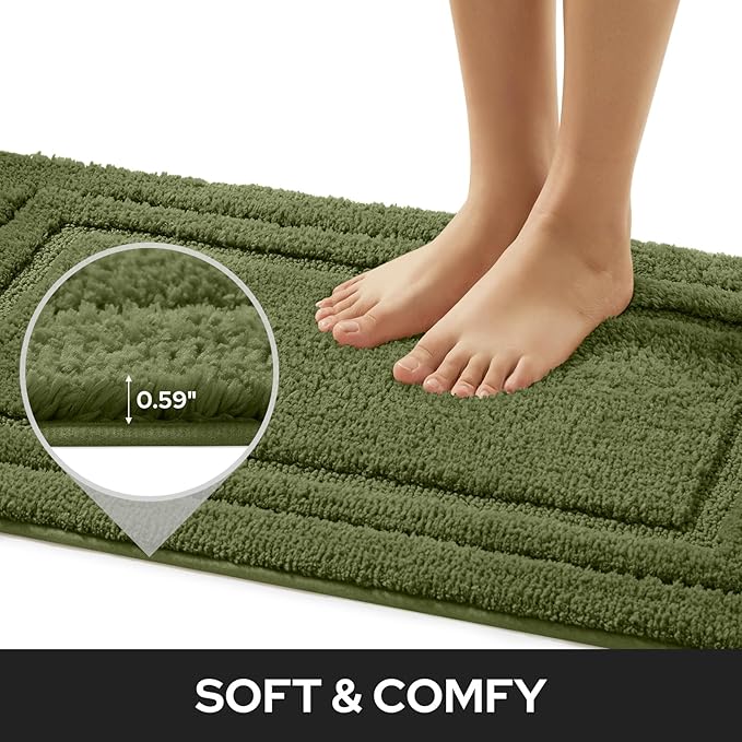 HOMEIDEAS Bathroom Rugs Sets 2 Piece, Super Soft and Absorbent Non Slip Microfiber Machine Washable Bath Mat Set (20" x 32" + 16" x 24", Sage Green)