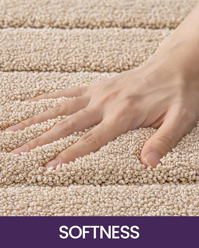 DEXI Bathroom Rug 72x24, Non Slip Washable Bath Mat Runner for Shower Floor, Extra Long Absorbent Soft Bathmat with Rubber Backing, Quick Dry Microfiber Carpet, Beige