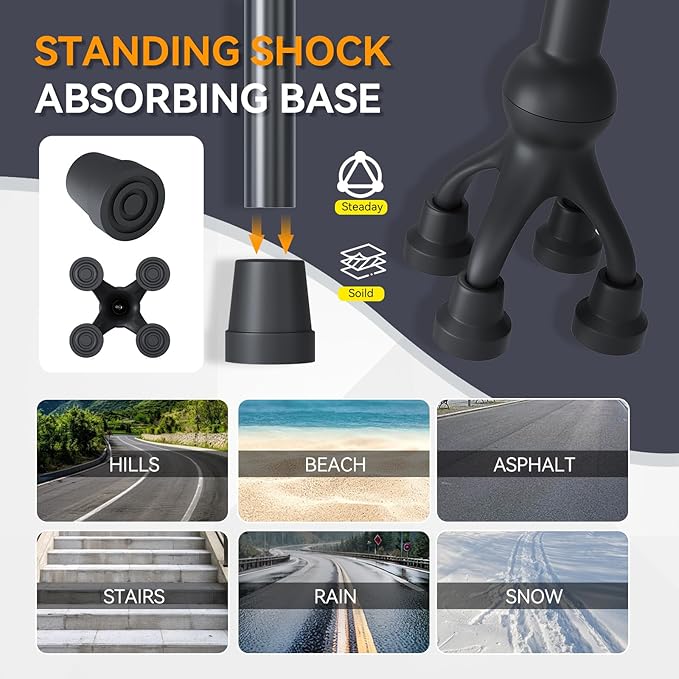 Walking Cane with LED Light for Seniors Men Women, Adjustable Folding Canes for Elderly, Ergonomic Handle & All Terrain Shock Absorbing Base, Walking Sticks for Indoor Outdoor Travel Hiking Support