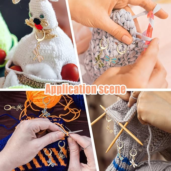 NBEADS 28 Pcs Dragonfly Stitch Markers, Alloy Enamel Crochet Stitch Marker Charms Locking Stitch Marker with 304 Stainless Steel Clasp for Crochet Weaving Sewing Accessories Jewelry Making