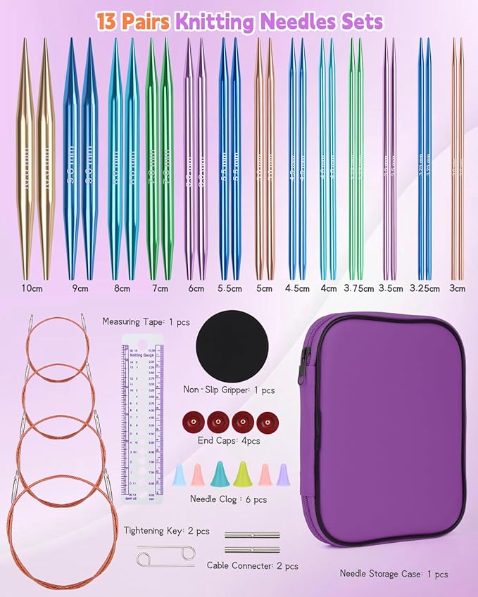 Aeelike Interchangeable Knitting Needles Set,13 Pairs Circular Knitting Needles Aluminum (Size 3.0mm-10.0mm) with 4 Cables for DIY Crafts Socks Blankets Cushions, Ideal Crochet Gift