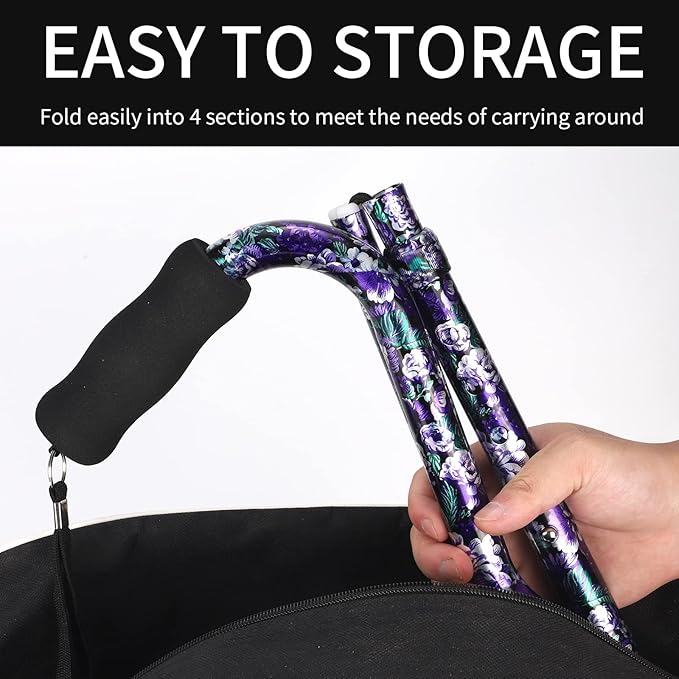 Elegant Walking Cane for Women, Foldable & Adjustable Cane for Seniors with Self-Standing Tip | Lightweight Mobility Aid for Stability & Balance Support