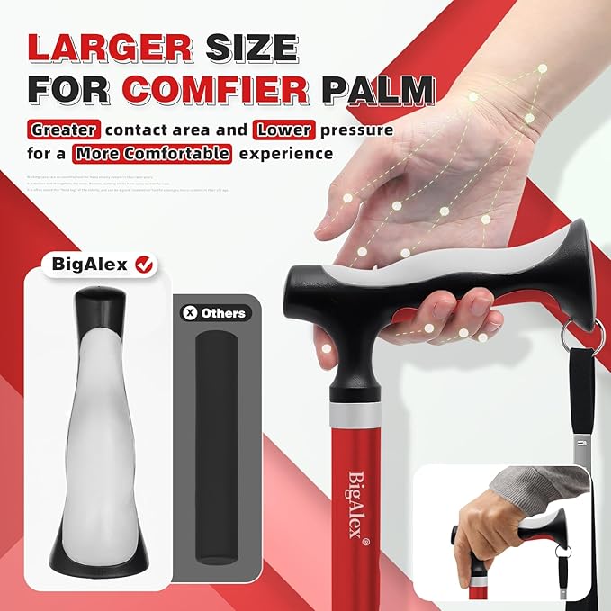 BigAlex Lightweight Collapsible Walking Cane with Soft Comfortable TPR Handle for Seniors and Elderly Adults, Larger Handle for Comfort, Adjustable Support Stick, Portable Travel Aid for Men & Women