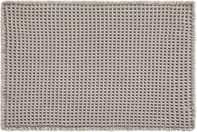 Waffle Bath Mat, Boho Bathroom Rugs Non Slip Washable Super Absorbent Quick Dry Bath Mat Farmhouse Bathroom Decor, 24"x16" Light Grey