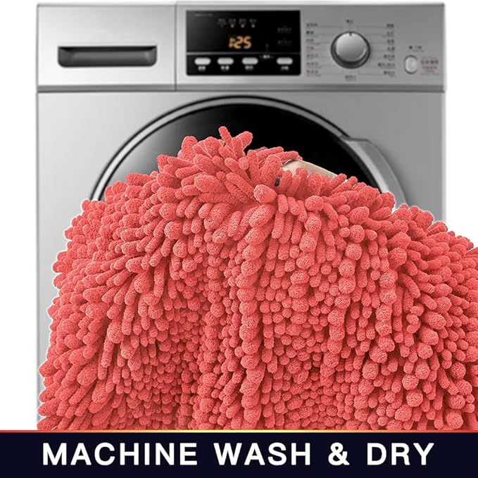 Walensee Bathroom Rug 2 Pieces Set Non Slip Bath Mat (17x24 Plus 20x32 Inch Living Coral) Water Absorbent Super Soft Shaggy Chenille Machine Washable Dry Extra Thick Perfect Carpet for Shower Floor