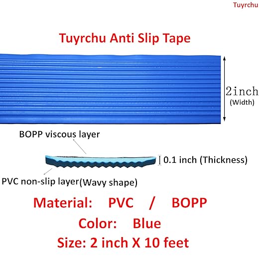 Anti Slip Tape 2 Inch Wide, Waterproof Grip Adhesive Heavy Duty High Traction Friction for Indoor/Outdoor Steps (10 Ft/Blue).