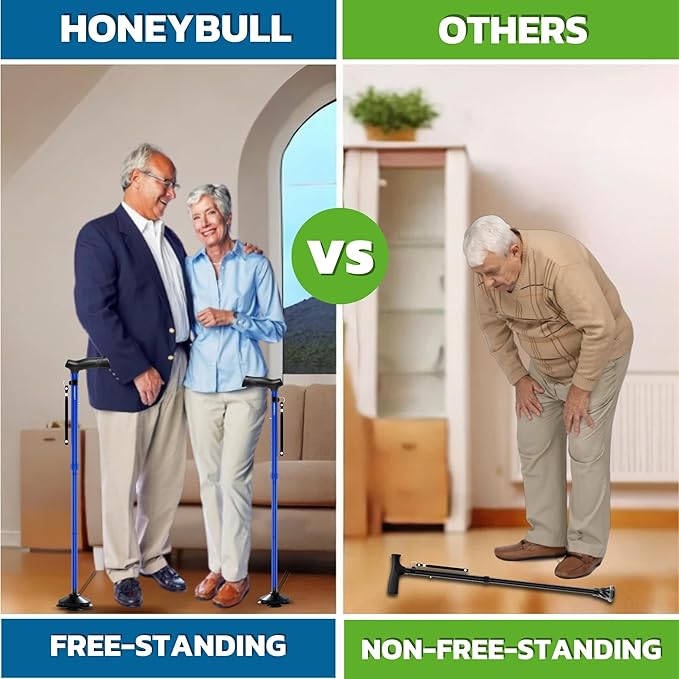 Walking Cane for Men & Women Foldable, Adjustable, Heavy Duty, Free Standing, All Terrain, Collapsible Walking Sticks for Seniors & Adults