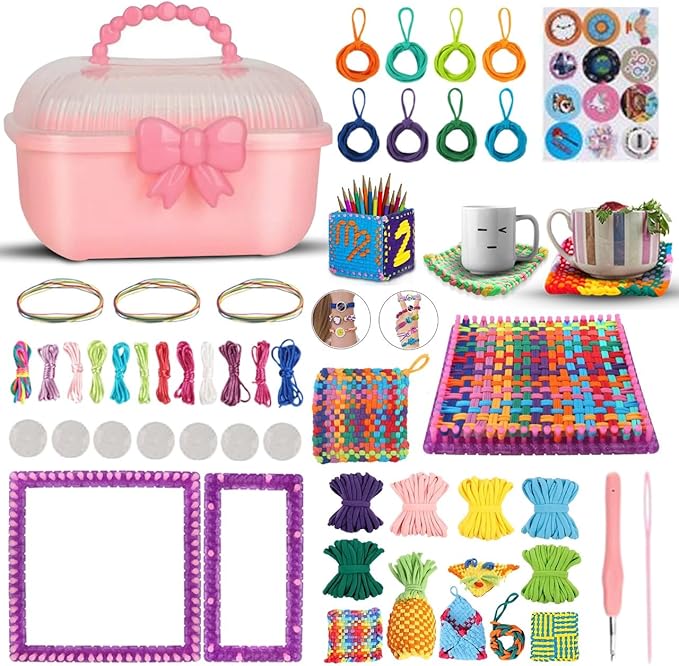 Weaving Loom Kit for Kids – DIY Rainbow Loom & Bracelet Maker Set with Storage Case – Friendly Loom with Colorful Loom Loops, Frames & Tools – Ideal Knitting Loom Craft Gift for Girls & Boys Ages 6-12
