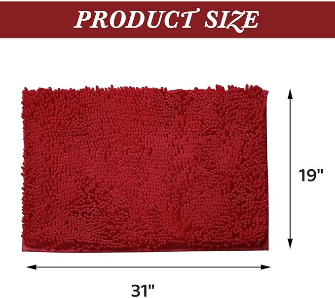 Non-Slip Bath Rug,Extra Soft Microfiber Bedroom Shag Carpet with Anti-Slip Backing,Water/Dust Absorbent Fast Dry Shower Mat,Sound Insulated Stairs Pad,Machine Washable (Red,19 x 31 Inches)