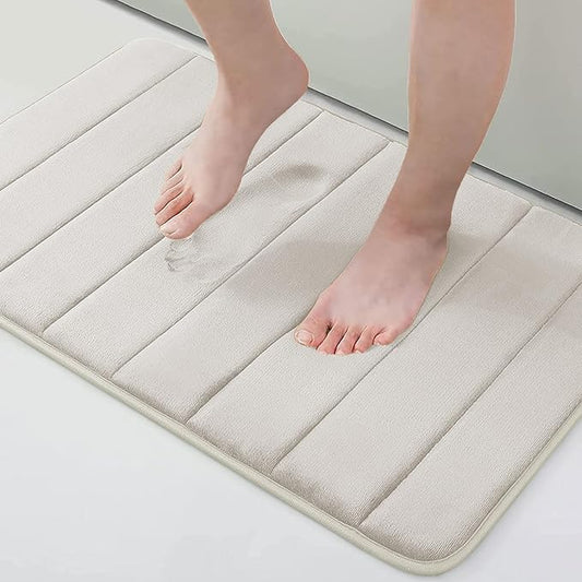 Buganda Memory Foam Bath Mat, 24" x 16", Ultra Soft and Non-Slip Bathroom Rugs, Water Absorbent and Machine Washable Bath Rug for Bathroom, Shower, and Tub, Cream