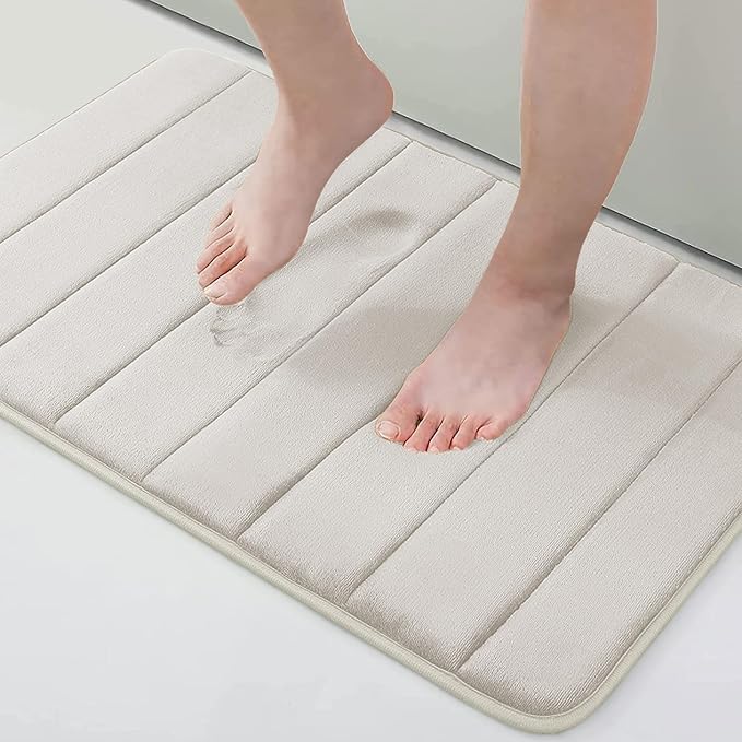 Buganda Memory Foam Bath Mat, 30" x 20", Ultra Soft and Non-Slip Bathroom Rugs, Water Absorbent and Machine Washable Bath Rug for Bathroom, Shower, and Tub, Cream