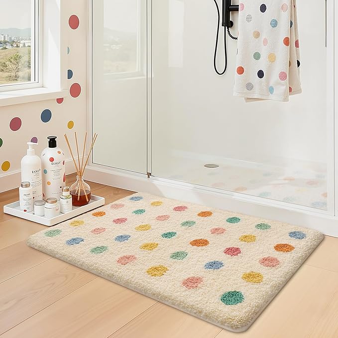 LUMI Bathroom Rugs, Soft Absorbent Bath Mat for Modern Home Decor, Non-Slip Quick-Dry Bath Rug, Machine Washable Floor Mat for Shower and Tub, Entryway, 20"x32", Colorful Dot