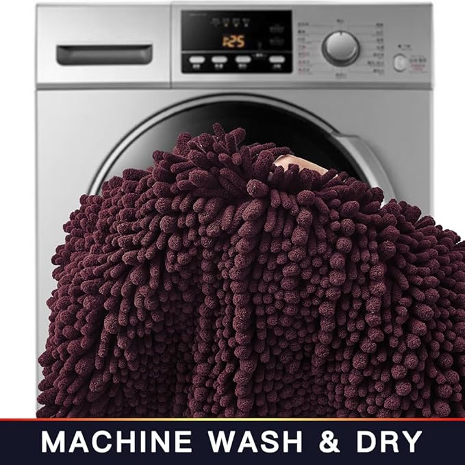 Walensee Bathroom Rug Non Slip Bath Mat (24x17 Inch Burgundy) Water Absorbent Super Soft Shaggy Chenille Machine Washable Dry Extra Thick Perfect Absorbant Best Small Plush Carpet for Shower Floor