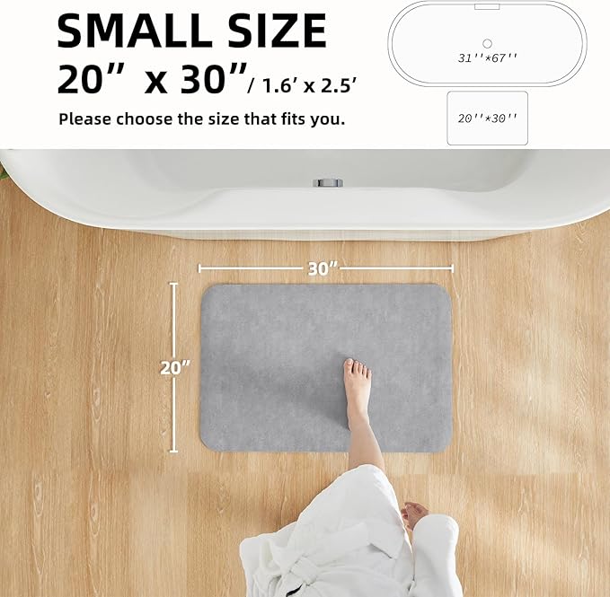 Bathroom Mat Quick Dry, Bathroom Rugs Non Slip Washable Thin Absorbent Bath Mat Fits Under Door Bathroom Floor Mat Perfect for Bath, Shower, or Sink 20"x30" Light Grey