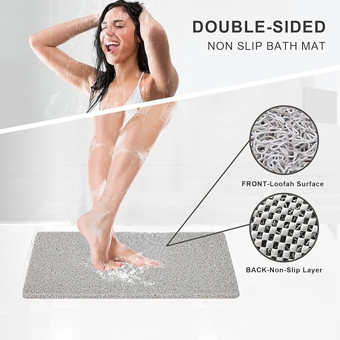 Nonslip Bathtub Mat, Anti Slip Bath Mat 0.6" Extra Thick, Quick Dry Bath Tub Anti Slip Shower Mat, Loofah Non-Slip Bath Mat for Tub Bathroom Pool Kitchen Entryway Home Hotel(Light Gray 16x24)