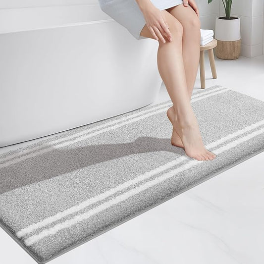 PURRUGS Bathroom Rug Non-Slip Machine Washable 24" x 60", Super Absorbent and Quick Dry Shaggy Microfiber Bath Mat, Extra Soft and Plush Bath Rug for Bathtub, Shower and Sink, Light Grey