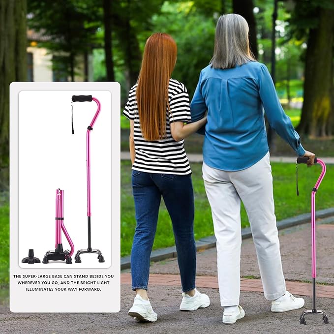 LIXIANG Walking Canes Stablize Women Quad Canes for Seniors & Adults Foldable Adjustable for Men & Women Heavy Duty Freestanding Cane for People with Leg Injuries 3 footings